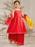 Girl's Red Rayon Kurta Palazzo Set With Dupatta