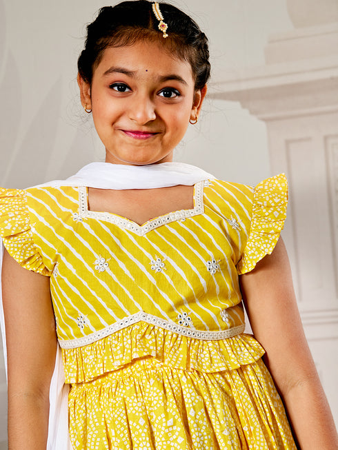 Girl's Yellow Cotton Lehenga Set