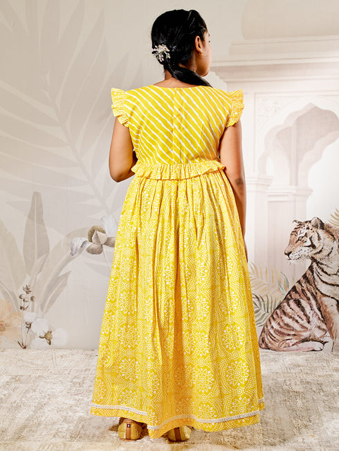 Girl's Yellow Cotton Lehenga Set