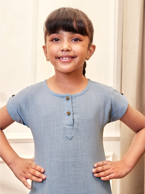 Girl's Aqua Cotton Yoga Kurta Set