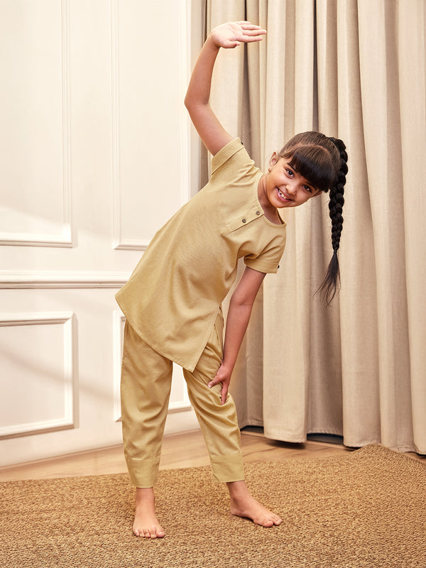 Girl's Chiku Cotton Yoga Kurta Set