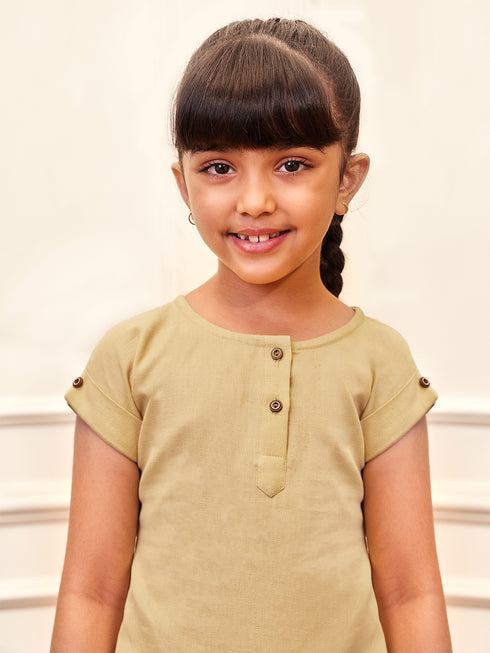 Girl's Chiku Cotton Yoga Kurta Set