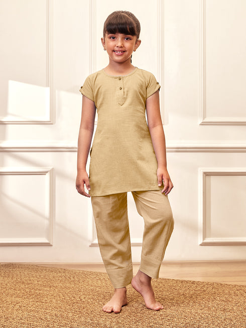 Girl's Chiku Cotton Yoga Kurta Set