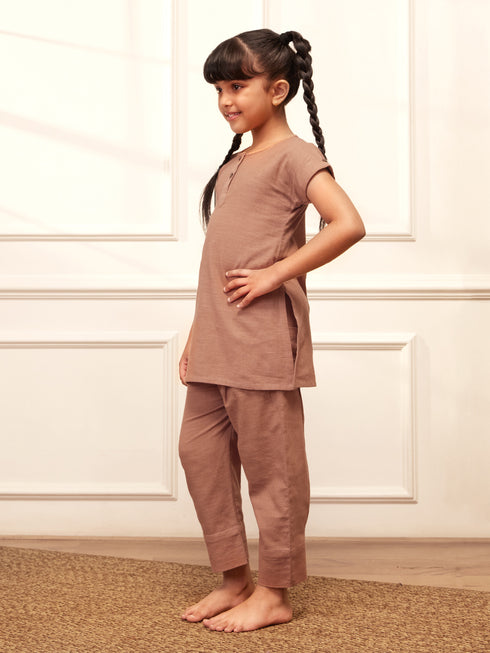 Girl's Rose Pink Cotton Yoga Kurta Set