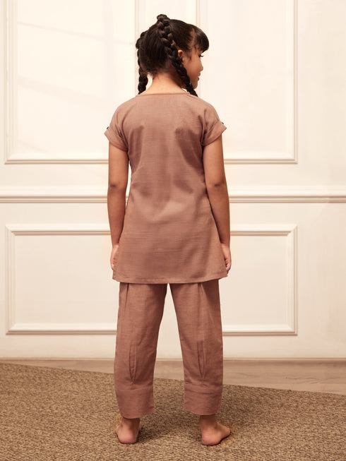 Girl's Rose Pink Cotton Yoga Kurta Set