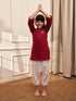 Girl's Maroon Embroidered Cotton Yoga Kurta With White Harem Pants