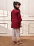 Girl's Maroon Embroidered Cotton Yoga Kurta With White Harem Pants