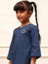 Girl's Navy Blue Embroidered Cotton Yoga Kurta With White Harem Pants