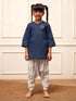 Girl's Navy Blue Embroidered Cotton Yoga Kurta With White Harem Pants