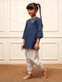 Girl's Navy Blue Embroidered Cotton Yoga Kurta With White Harem Pants