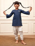 Girl's Navy Blue Embroidered Cotton Yoga Kurta With White Harem Pants