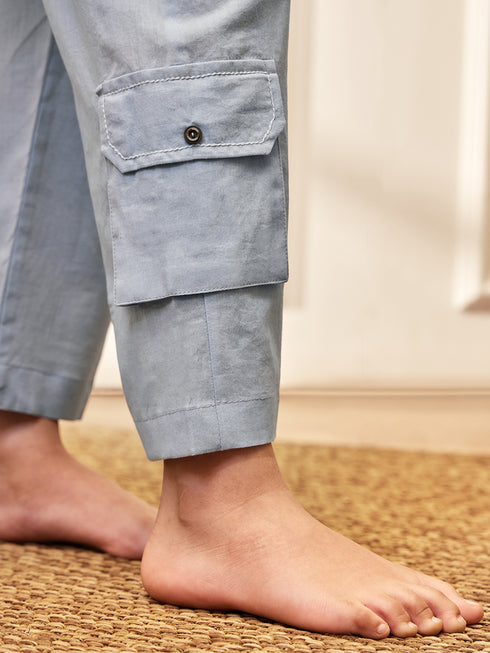 Girl's Aqua Cotton Kurta Pyjama Set