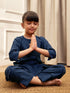 Girl's Navy Blue Cotton Kurta Pyjama Set