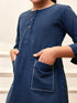 Girl's Navy Blue Cotton Kurta Pyjama Set