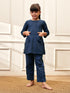 Girl's Navy Blue Cotton Kurta Pyjama Set
