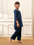 Girl's Navy Blue Cotton Kurta Pyjama Set