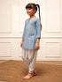 Girl's Aqua Cotton Kurta Harem Pant Set