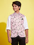 Boy's Multicolor-Base-Pink Floral Printed Nehru Jacket