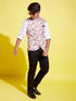 Boy's Multicolor-Base-Pink Floral Printed Nehru Jacket