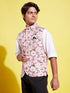 Boy's Multicolor-Base-Pink Floral Printed Nehru Jacket