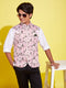 Boy's Multicolor-Base-Pink Floral Printed Nehru Jacket