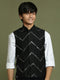 Boy's' Black Mirror Work Ethnic Jacket