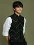 Boy's' Black Mirror Work Ethnic Jacket