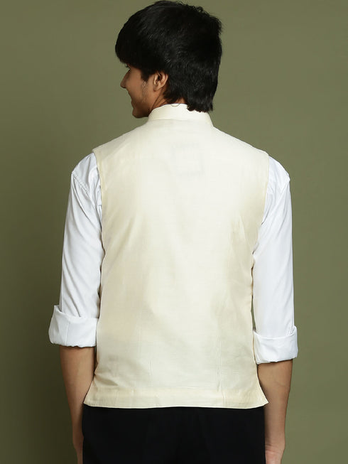 Boy's' Cream Mirror Work Ethnic Jacket