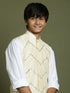 Boy's' Cream Mirror Work Ethnic Jacket