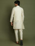 Boy's Cream Mirror Work Jacket And Solid Kurta Pyjama Set