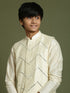Boy's Cream Mirror Work Jacket And Solid Kurta Pyjama Set