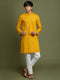 Boy's Mustard And White Kurta Pyjama Set