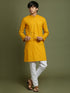 Boy's Mustard And White Kurta Pyjama Set