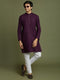 Boy's Purple And White Kurta Pyjama Set