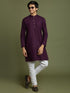 Boy's Purple And White Kurta Pyjama Set