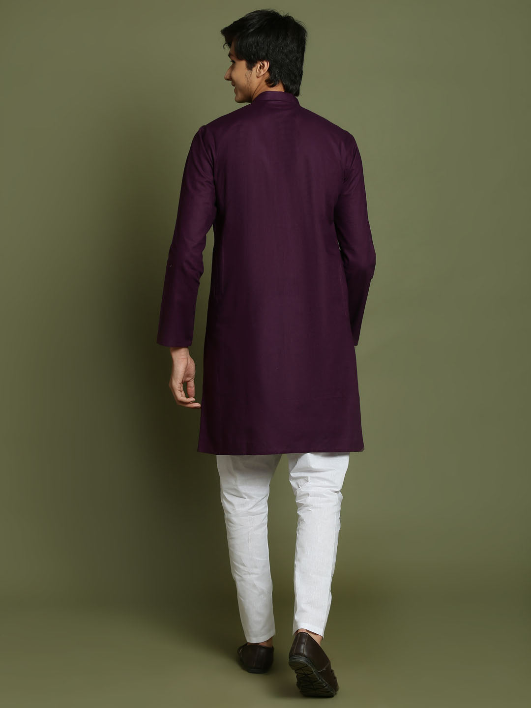 Boy's Purple And White Kurta Pyjama Set