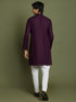 Boy's Purple And White Kurta Pyjama Set