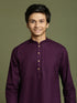 Boy's Purple And White Kurta Pyjama Set