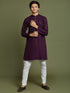 Boy's Purple And White Kurta Pyjama Set