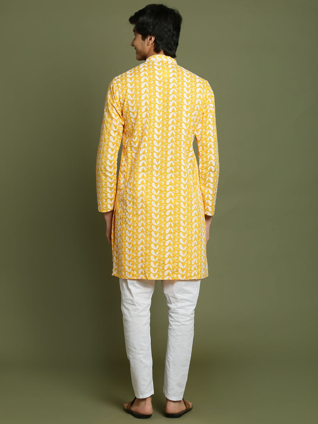 Boy's' Orange Chaikankari Kurta With White Pyjama Set