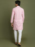 Boy's' Pink Chaikankari Kurta With White Pyjama Set