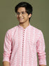 Boy's' Pink Chaikankari Kurta With White Pyjama Set