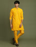 Boy's Yellow Mirror Work Georgette Kurta And Pyjama Set