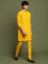Boy's Yellow Mirror Work Georgette Kurta And Pyjama Set