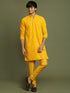 Boy's Yellow Mirror Work Georgette Kurta And Pyjama Set