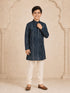 Boy's Navy Blue Rayon Digital Print Knee Length Kurta
