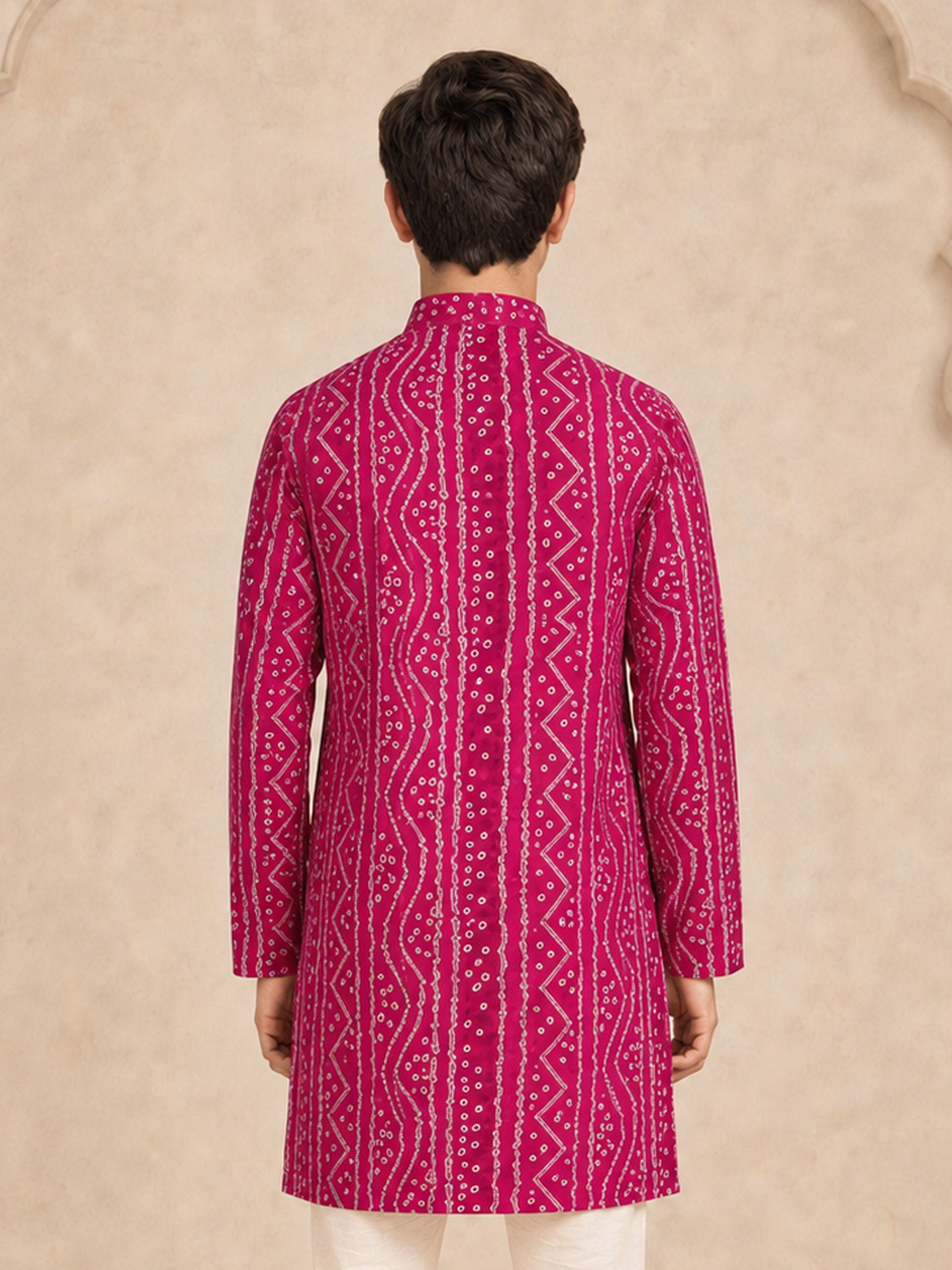 Boy's Fuchsia Rayon Digital Print Knee Length Kurta