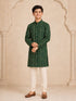 Boy's Dark Green Rayon Digital Print Knee Length Kurta