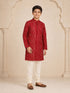 Boy's Maroon Rayon Digital Print Knee Length Kurta