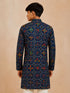Boy's Navy Blue Rayon Printed Knee Length Kurta